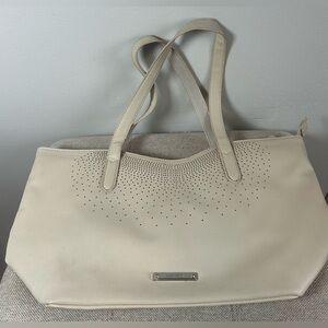 Nine West Beige Shoulder Bag Purse Tote Bag Perforated Detailing Zipper Closure